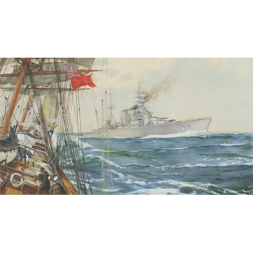 1095 - F D Maynard 1937 - The Guardian, Maritime heightened watercolour on card, mounted and framed 30.5cm ... 