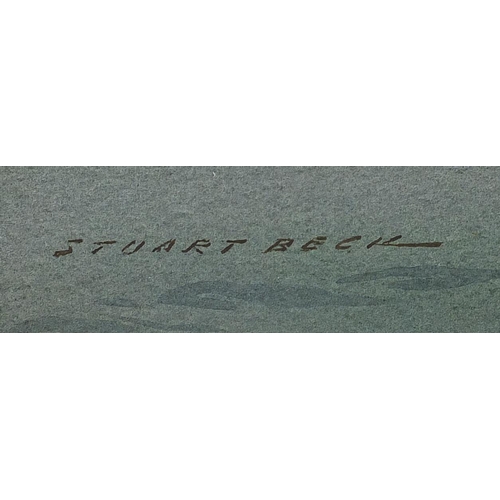 1143 - Stuart Beck - Sea mist coming in, watercolour on card, inscribed Guildhall Art Gallery label verso, ... 