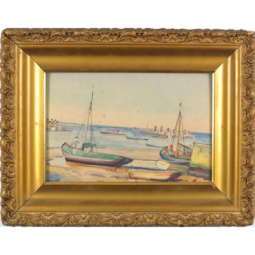 1098 - After Albert Marquet - Vigo coastal scene with moored boats, watercolour on card, dated '31, framed,... 