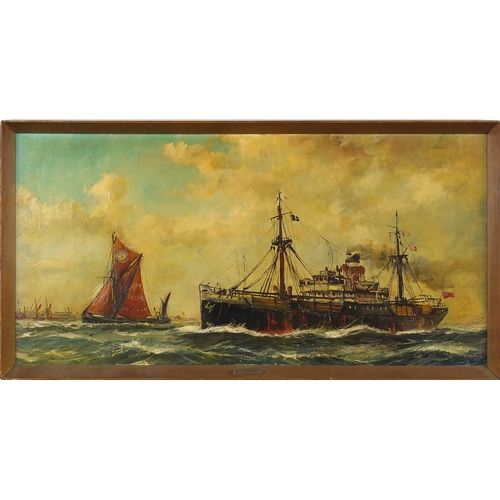 932 - Francis - Cargo S, Dirty British coaster, Maritime interest oil on canvas, framed, 79cm x 39cm