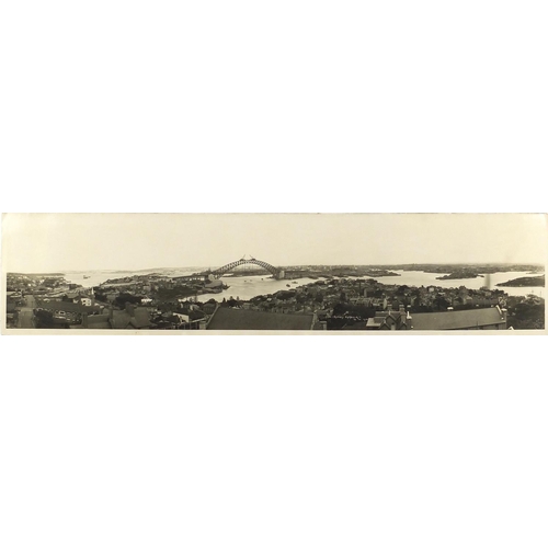 178 - 1930's black and white panoramic photograph of Sydney Harbour with R P Moore of Sydney embossed stam... 