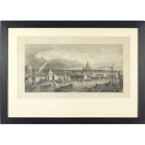 1219 - Thames embankment, black and white etching, engraved by T A Prior, published by Brook & Roberts 1865... 