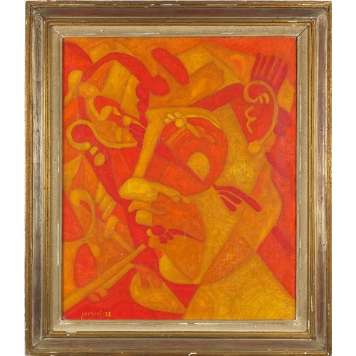 1141 - Abstract composition, surreal head, oil on canvas, bearing a signature Chemin, mounted and framed, 4... 
