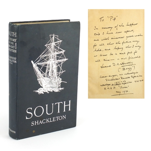 183 - South Shackleton hardback book, signed by Leonard D A Hussey and with personal notes to a lover Pip,... 
