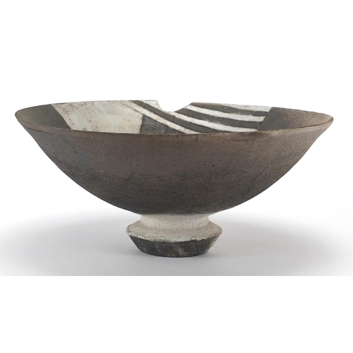 587 - David Howard Jones Raku bowl with flared rim, incised initials around the foot rim, 25.5cm in diamet... 