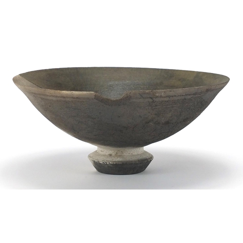 587 - David Howard Jones Raku bowl with flared rim, incised initials around the foot rim, 25.5cm in diamet... 