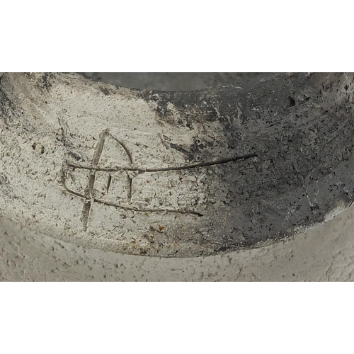 587 - David Howard Jones Raku bowl with flared rim, incised initials around the foot rim, 25.5cm in diamet... 