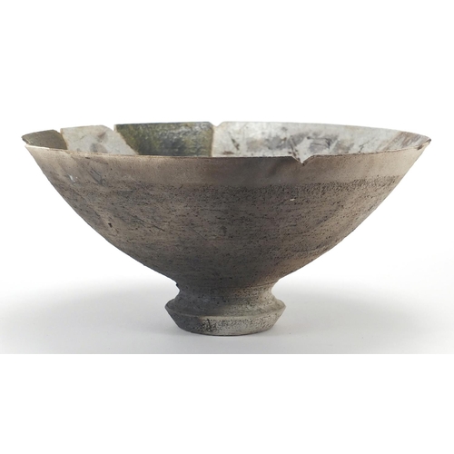 588 - David Howard Jones Raku bowl with flared rim, incised initials around the foot rim, 20cm in diameter