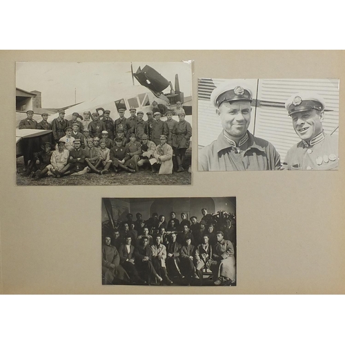 176 - Military interest black and white photographs predominantly of white Russian Tsarists pilots, arrang... 