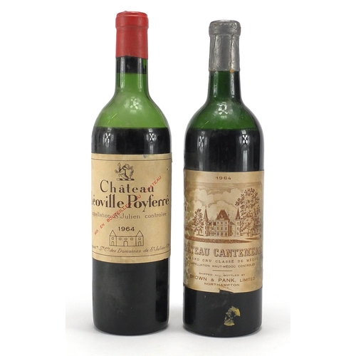 111 - Two bottles of 1964 red wine comprising Chateau Cantemerle and Chateau Leoville Poyferre