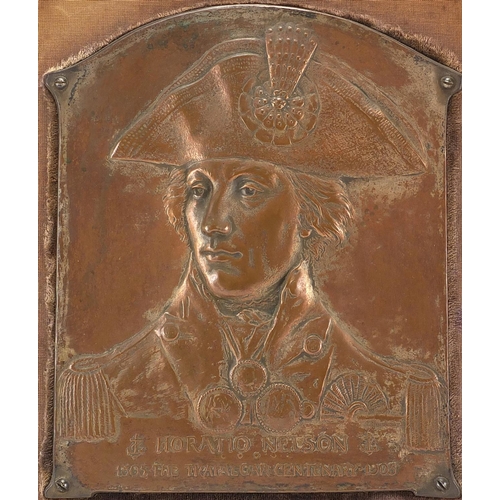 2 - Early 20th century bronze Trafalgar centenary plaque, cast in relief with a portrait of Nelson, hous... 