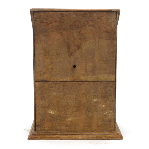 102 - Edwardian oak letter box with hinged front having a brass 'Letters' flap above a glass panel, 30cm h... 