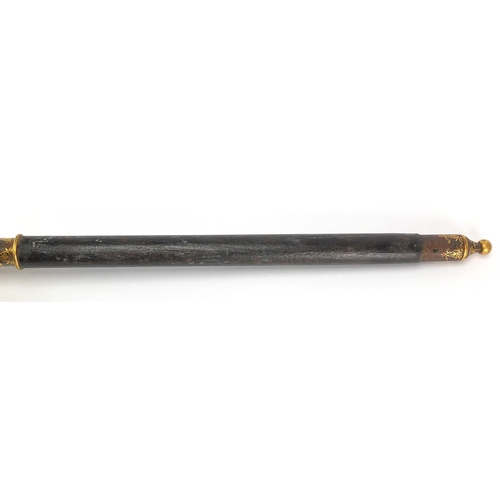 463 - Ottoman iron mace, with gold inlaid decoration and wooden handle, 60cm in length