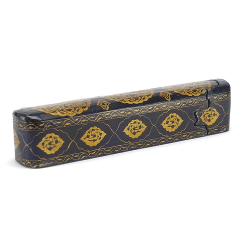 480 - Turkish wooden pen holder with gilded decoration, 27.5cm in length