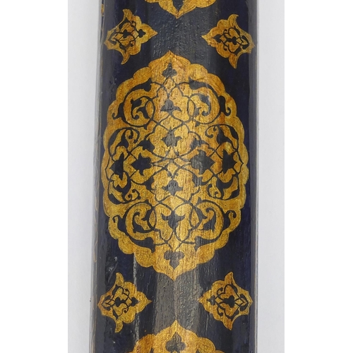 480 - Turkish wooden pen holder with gilded decoration, 27.5cm in length