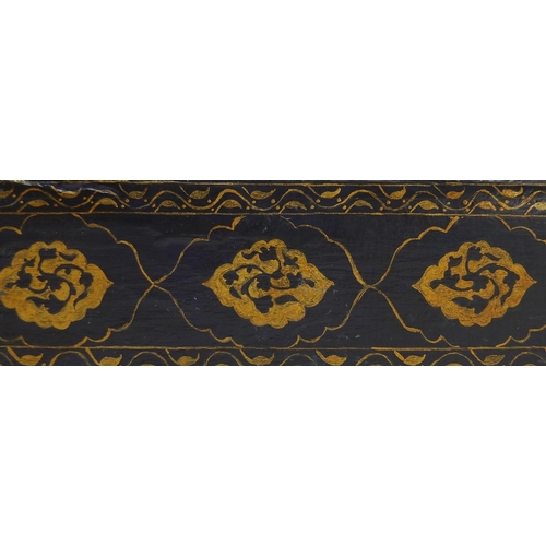 480 - Turkish wooden pen holder with gilded decoration, 27.5cm in length