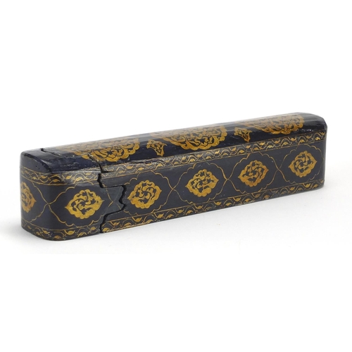 480 - Turkish wooden pen holder with gilded decoration, 27.5cm in length