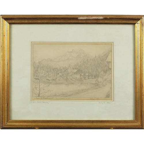 1086 - Four 1920's pencil drawings, each titled to the margins including Grand Hotel Chalet, each mounted a... 