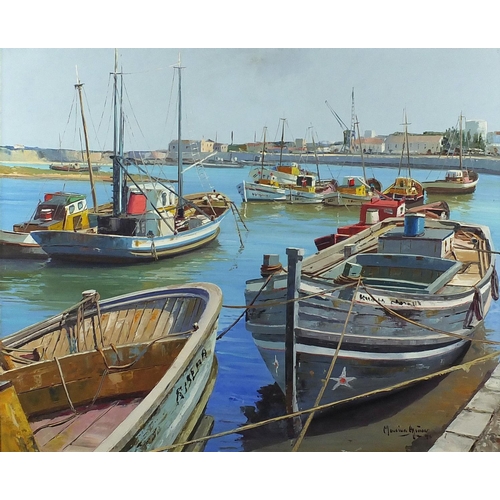 1000 - Continental harbour, oil on board, bearing a signature Maucia Hjiaur and inscription verso, oil on b... 