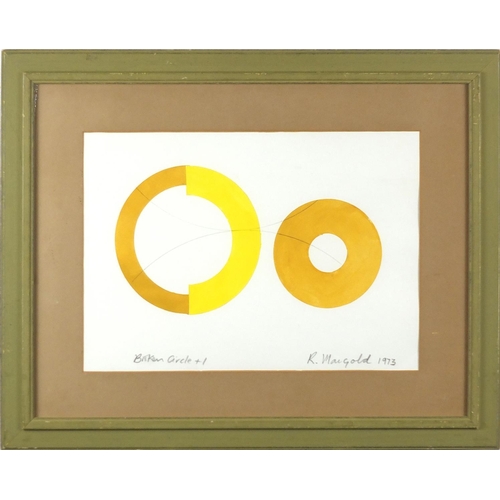 910 - Broken circle + 1, watercolour on and collage on paper, bearing a signature R Maigold, mounted and f... 