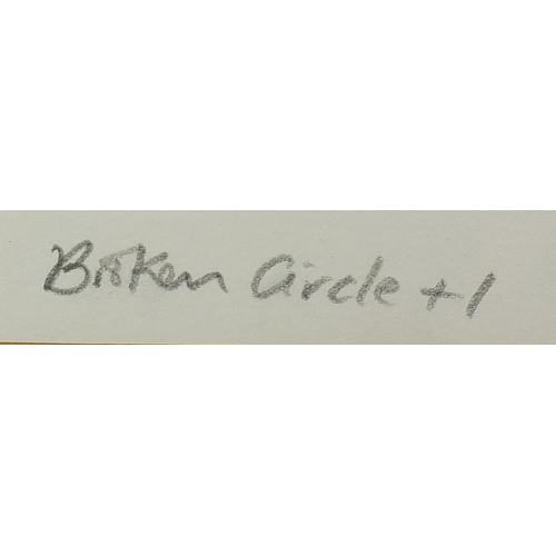 910 - Broken circle + 1, watercolour on and collage on paper, bearing a signature R Maigold, mounted and f... 