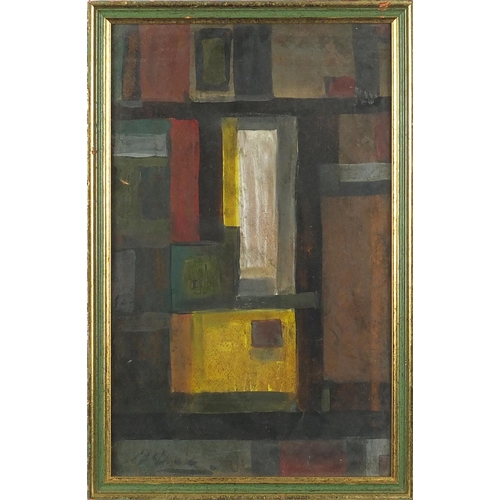 1078 - Abstract composition, squares and lines, bearing an indistinct signature Denis, framed, 38cm x 23.5c... 