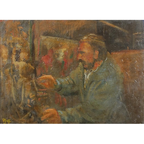 1103 - Richard Brown - The puppeteer, oil on canvas, framed, 99cm x 72cm