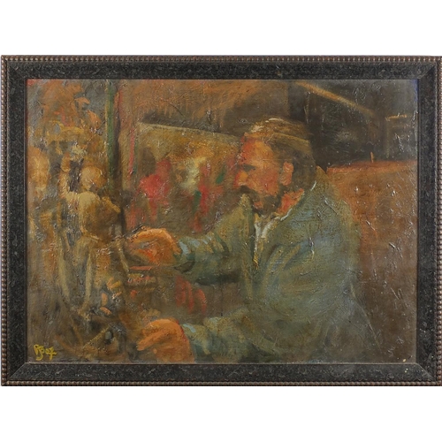 1103 - Richard Brown - The puppeteer, oil on canvas, framed, 99cm x 72cm