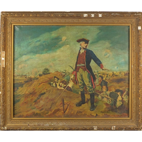 1036 - Thomas Clarke - Officer guiding leading his men, 19th century oil on canvas, mounted and framed, 65c... 