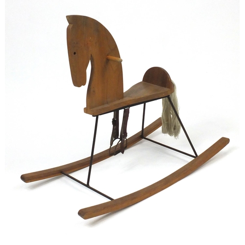 166 - Vintage wooden rocking horse, 80cm high