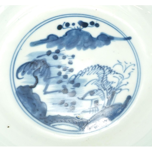 379 - Korean blue and white porcelain bowl hand painted with figures, character marks to the base, 22.5cm ... 