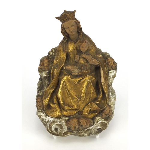 10 - Carved gilt and silvered wood religious Madonna and child icon, 17cm high