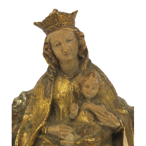 10 - Carved gilt and silvered wood religious Madonna and child icon, 17cm high