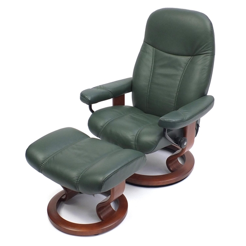 2032 - Stressless green leather easy chair and foot stool