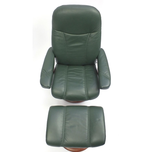 2032 - Stressless green leather easy chair and foot stool