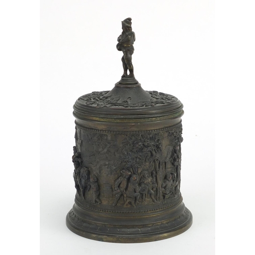 485 - French bronzed metal tobacco jar, cast in relief with classical scenes, stamped B Paris to the base,... 