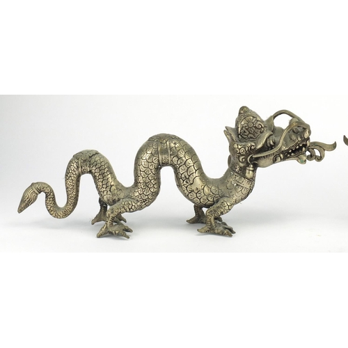 231 - Pair of cast metal dragons, 40cm in length