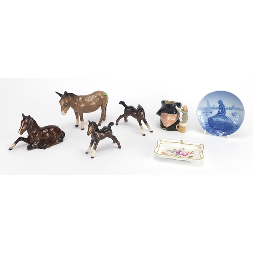 244 - Collectable china including Beswick horses, Royal Copenhagen dish and a Royal Doulton Toby Jug