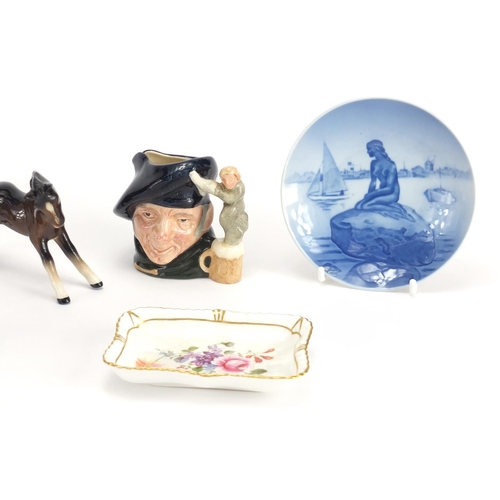 244 - Collectable china including Beswick horses, Royal Copenhagen dish and a Royal Doulton Toby Jug