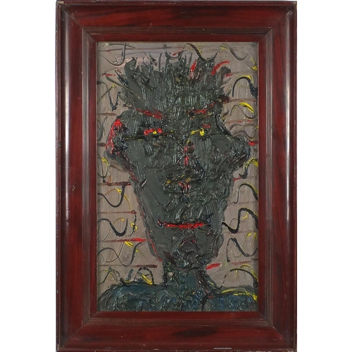 1128 - Abstract composition, head and shoulders portrait, impasto oil on board, bearing an indistinct inscr... 