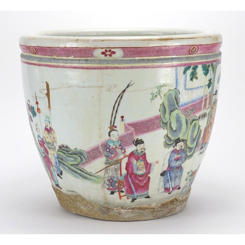 351 - Chinese porcelain jardinière, finely hand painted in the famille rose palette with figures in a cour... 