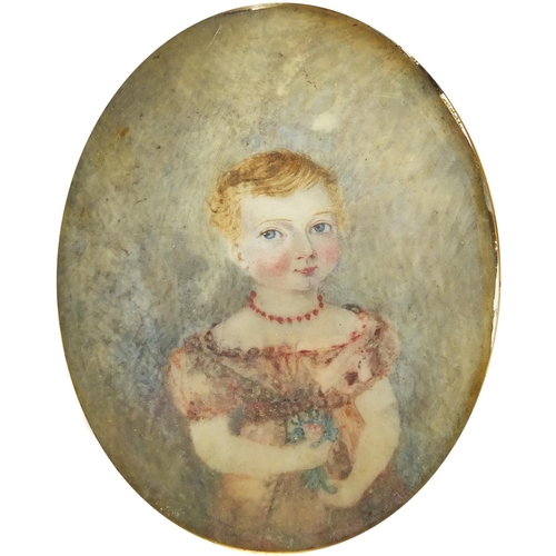 49 - Antique and later miscellaneous objects including 19th century oval portrait miniature hand painted ... 