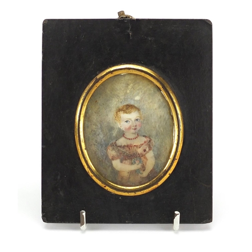 49 - Antique and later miscellaneous objects including 19th century oval portrait miniature hand painted ... 