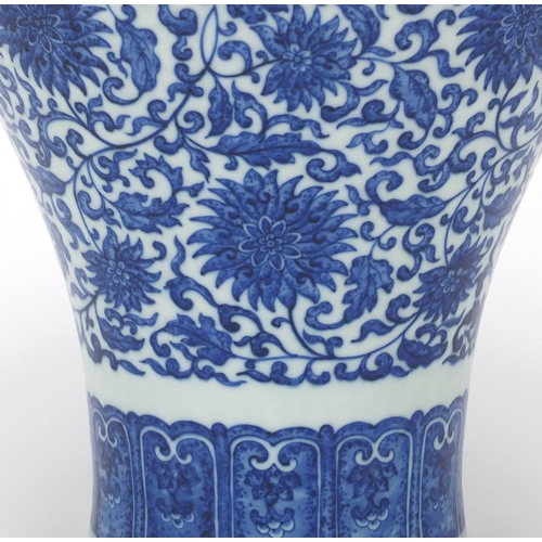 369 - Large Chinese blue and white porcelain meiping vase, hand painted with flower heads amongst foliate ... 