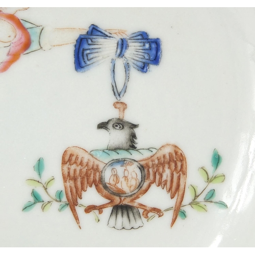 349 - Pair of Chinese porcelain dishes, both hand painted in the famille rose palette with angel and eagle... 