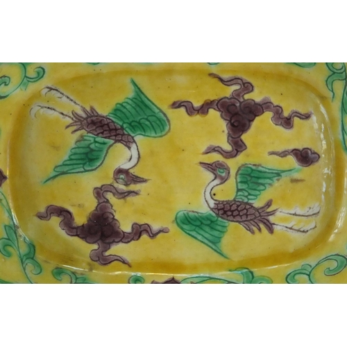 368 - Pair of Chinese porcelain yellow ground brush washers, both hand painted in the famille verte palett... 