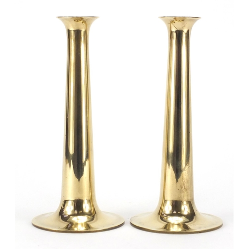 614 - Pair of Modernist Danish brass candlesticks by Torben Ørskov & Co of tapering form, each 22cm high