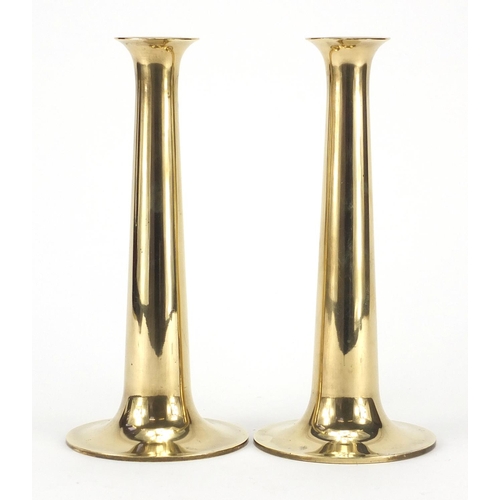 614 - Pair of Modernist Danish brass candlesticks by Torben Ørskov & Co of tapering form, each 22cm high