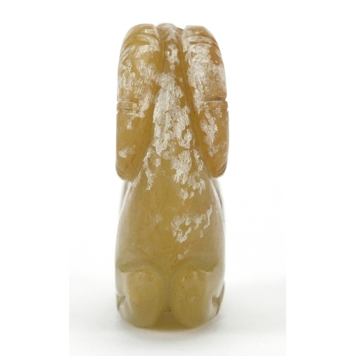 424 - Chinese russet and green jade carving of a lamb, 5cm high