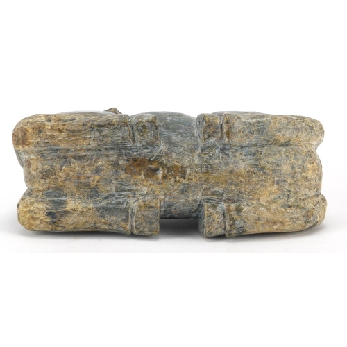 421 - Large Chinese archaic style jade carving of a recumbent horse with a new born, 17cm wide